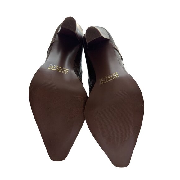 Worthington Brown Embossed Leather Boots Pointed Toe Zip Strap Buckle Size 9.5 - Picture 7 of 10